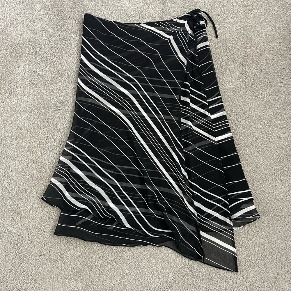 Alfani Silk Black and White Asymmetrical Wrap Skirt